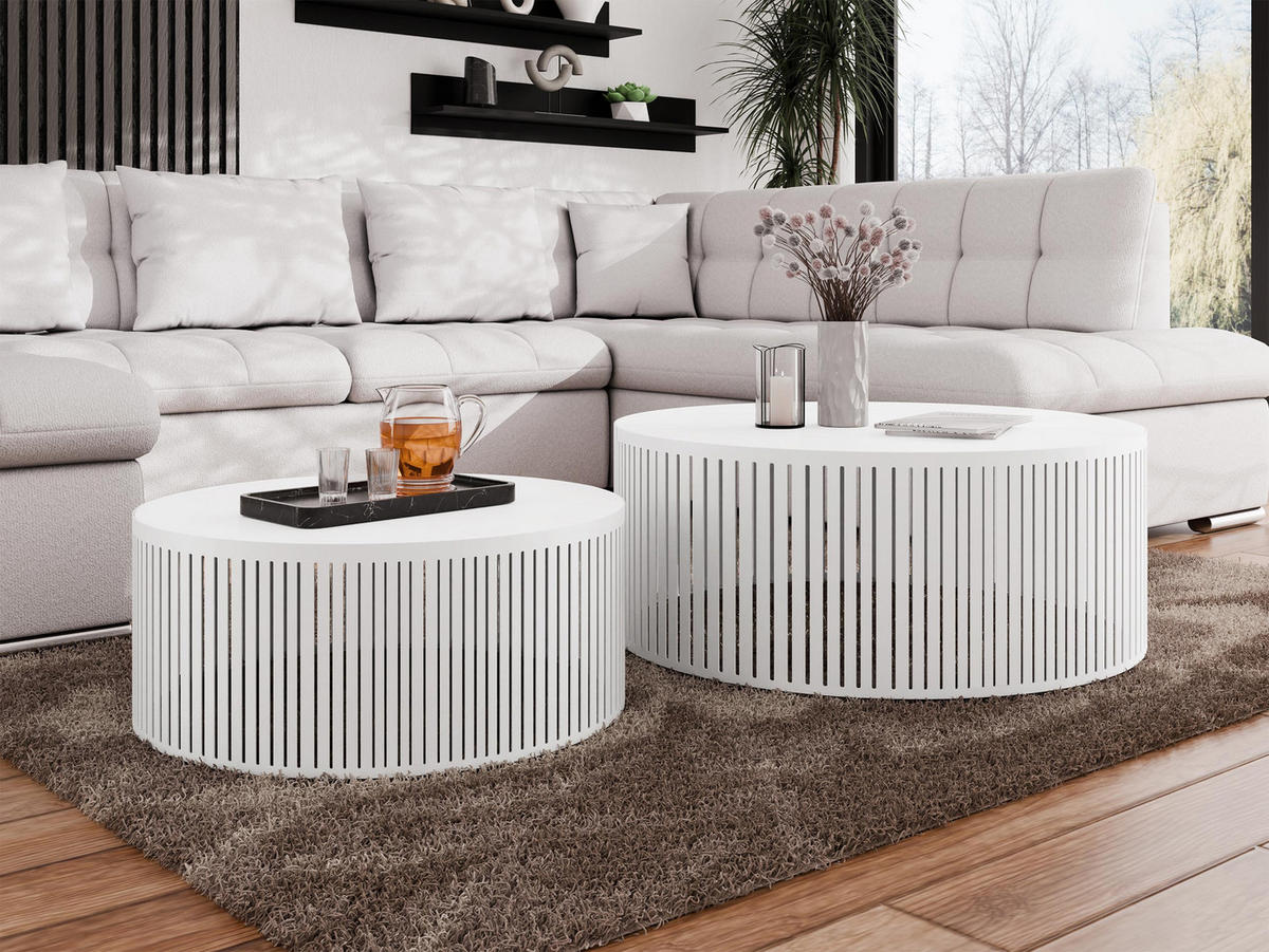 COUCHTISCH-SET Velede - Weiß, Holzwerkstoff/Metall (75/75/30cm) - MIRJAN24