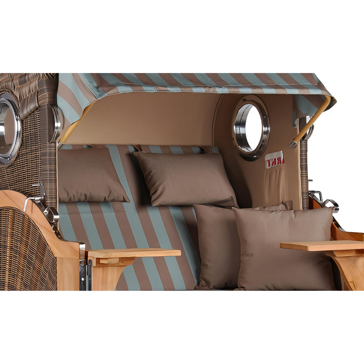 STRANDKORB Düne 2 Sitzer Teak PE Grey - Blaugrau/Braun, Holz/Metall (125/170/80cm) - Mr. Deko