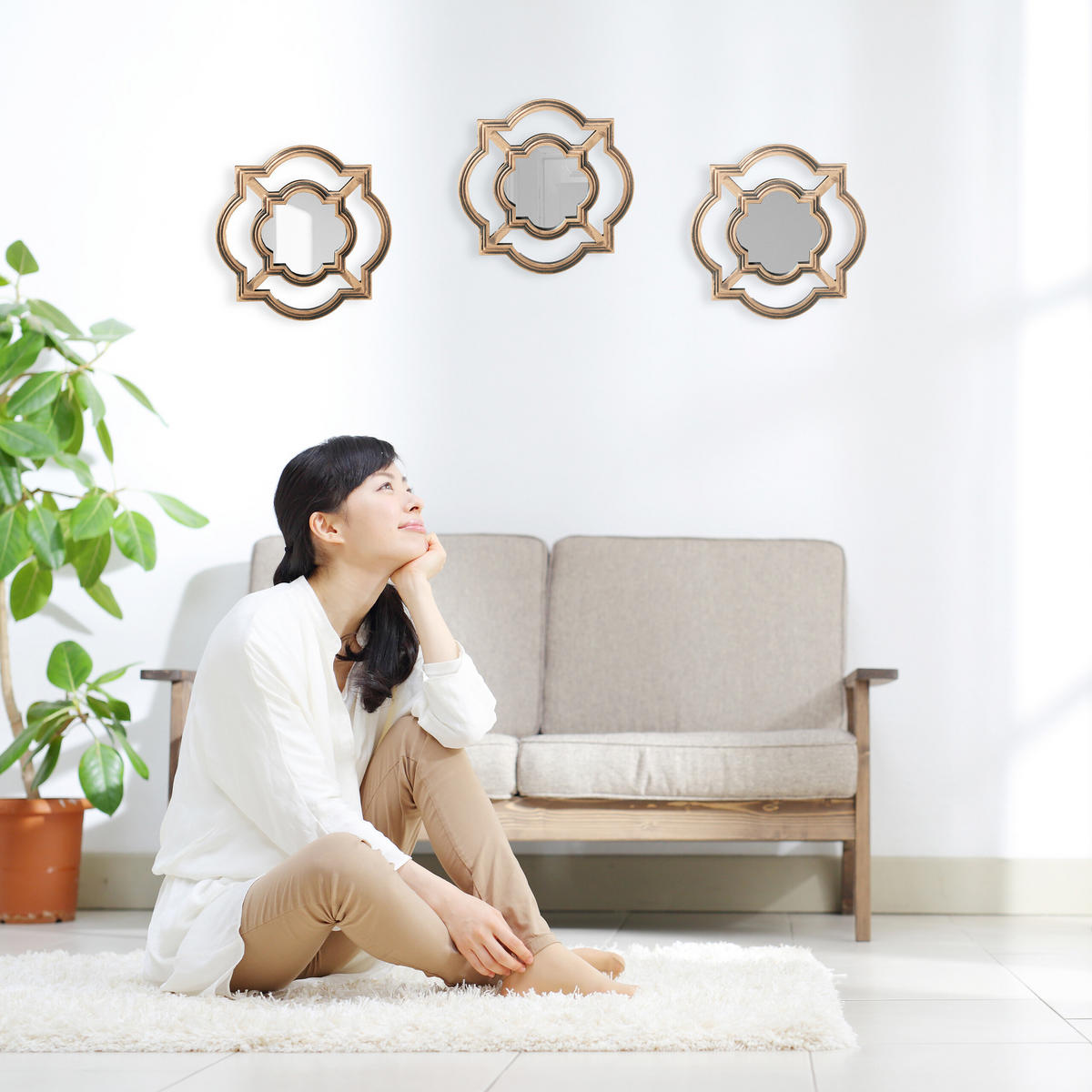 3XZRKADLÁ - zlatá, plast/sklo (25.5/25.5/2.5cm) - Relaxdays