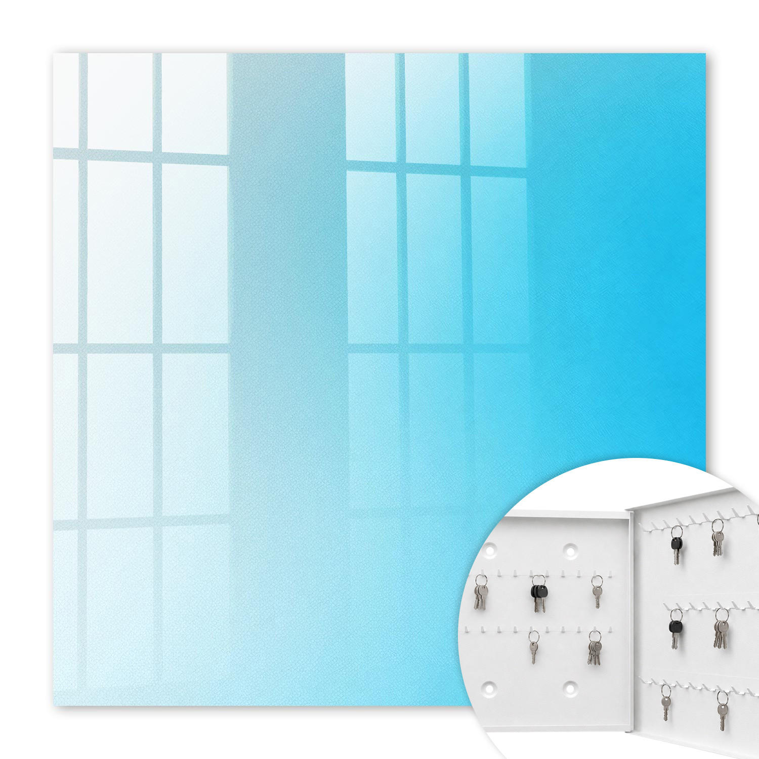 SCHLÜSSELBOX Weiß 30x30 cm – Türöffnung nach rechts - Blauer Farbverlauf - Blau, Metall (30/30/5cm) - TULUP