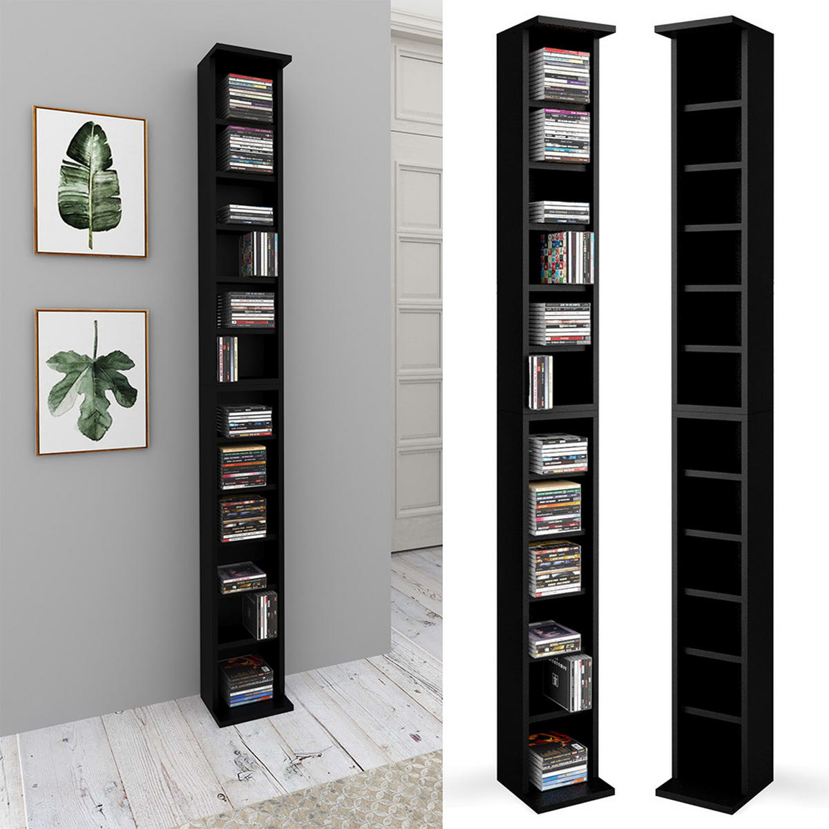 CD-REGAL Schwarz 21 x 183.6 cm Groß - Schwarz, Holzwerkstoff (21/183.6/20cm) - Vicco