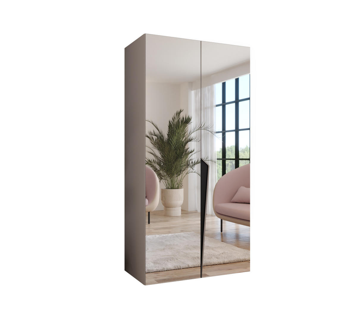 DREHTÜRENSCHRANK 202/100/52 2-türig - Beige/Schwarz, Holz/Metall (100/202/52cm) - Abiks Möbel