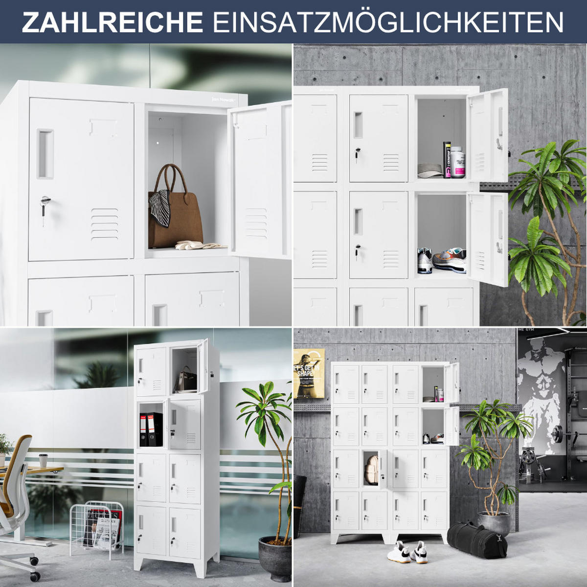 SCHLIESSFACHSCHRANK Spind TAMPA 8 Fächer 172x55,9x45cm Weiß - Weiß, Metall (55.9/172/45cm) - DELUKE