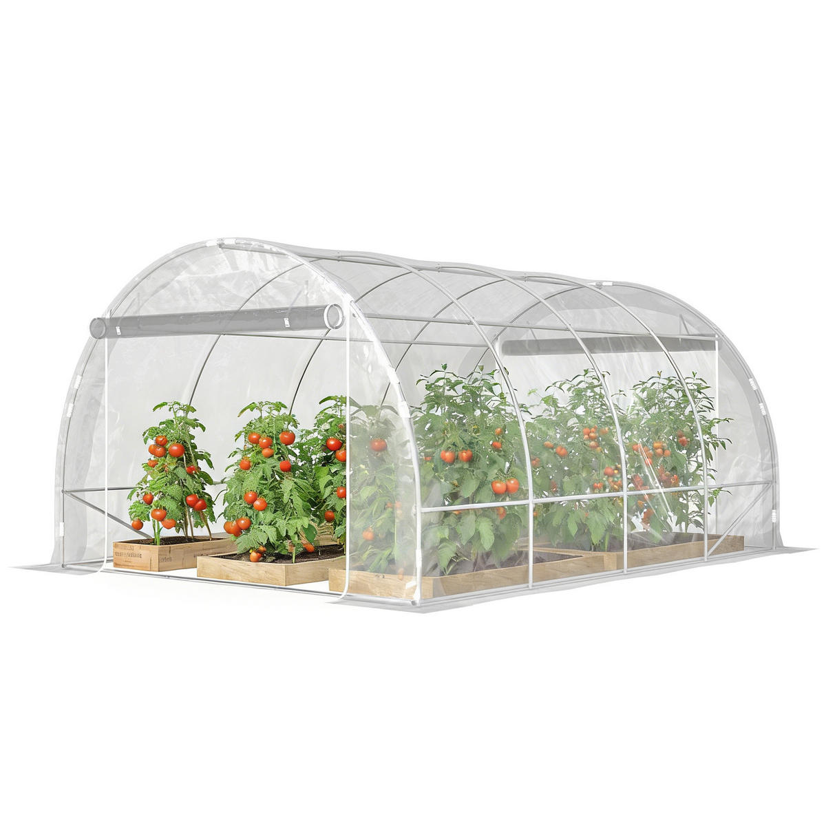 POLYTUNNEL-GEWÄCHSHAUS DE-05790 Begehbar, verzinkter Stahlrahmen Transparent - Transparent, Kunststoff/Metall (297/199/395cm) - ComfortXL