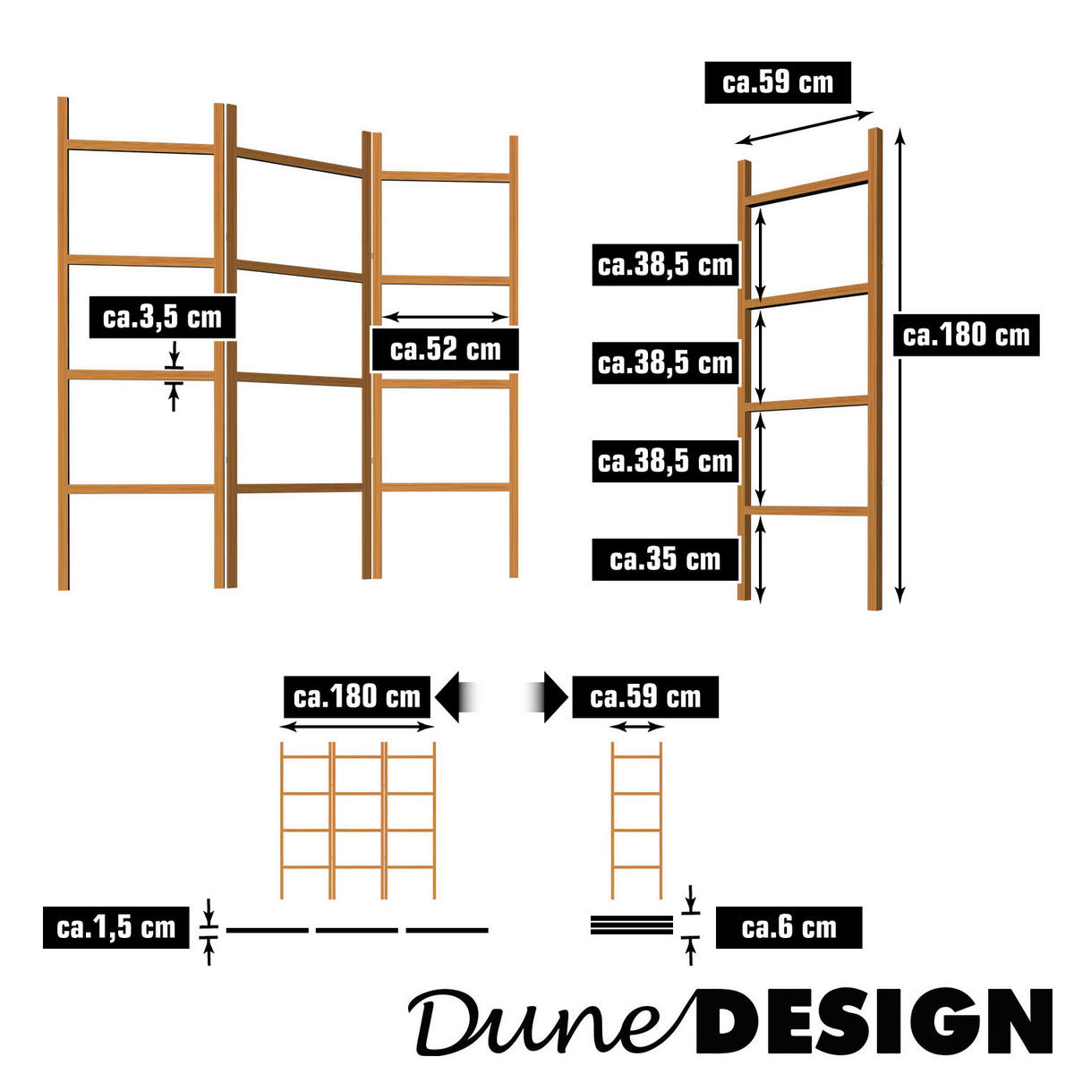 XL-RAUMTEILER 180/180cm Bambus - Braun, Holz (6/180/180cm) - Dunedesign
