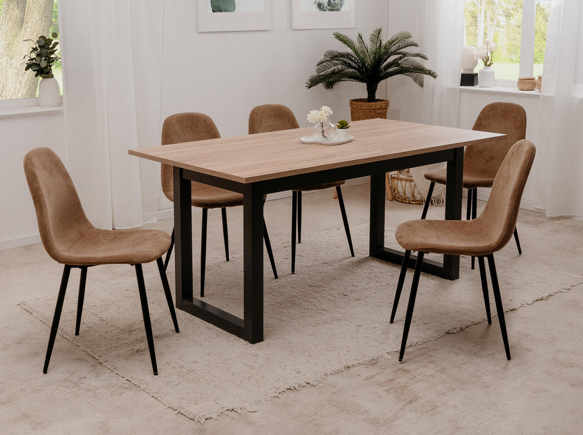 STUHL 4er-Set braun Cord, Esszimmerstuhl mit 4-Fuß-Gestell - Schwarz/Braun, Textil/Metall (50/83/43cm) - Furn.Design