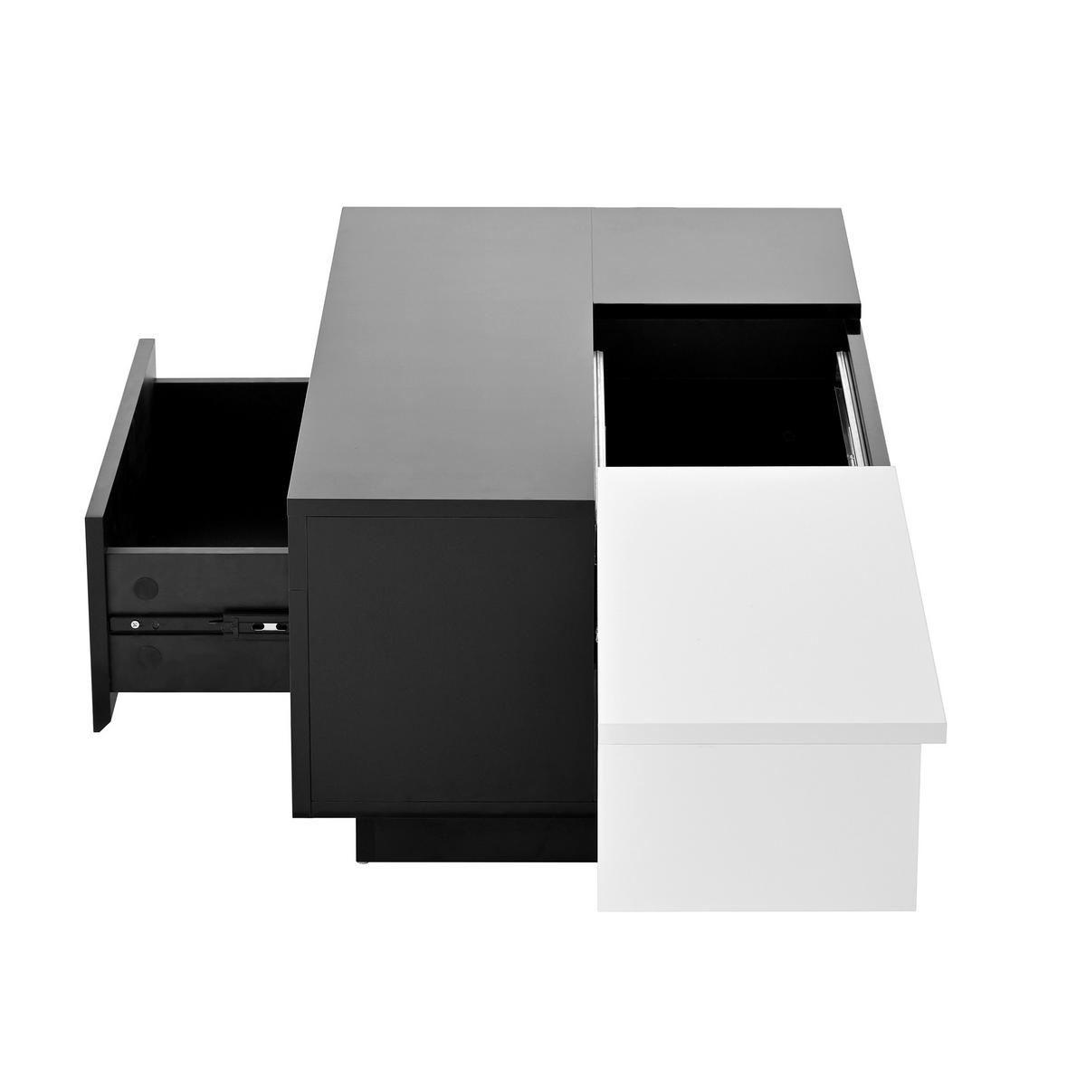 COUCHTISCH 80/50/35.5 cm schwarz höhenverstellbar mit LED-Beleuchtung und ausziehbarer Tischplatte - Schwarz, Holzwerkstoff (80/50/35.5cm) - OKWISH