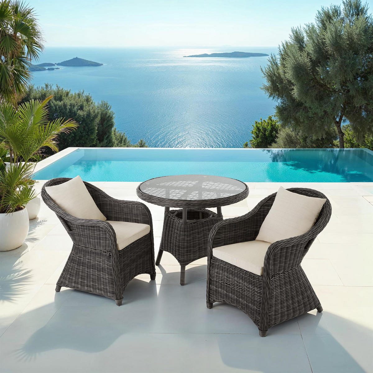 ALUMINIUM RATTAN SITZGRUPPE Zürich, kein Aufbau, grau - Grau, Kunststoff - tectake