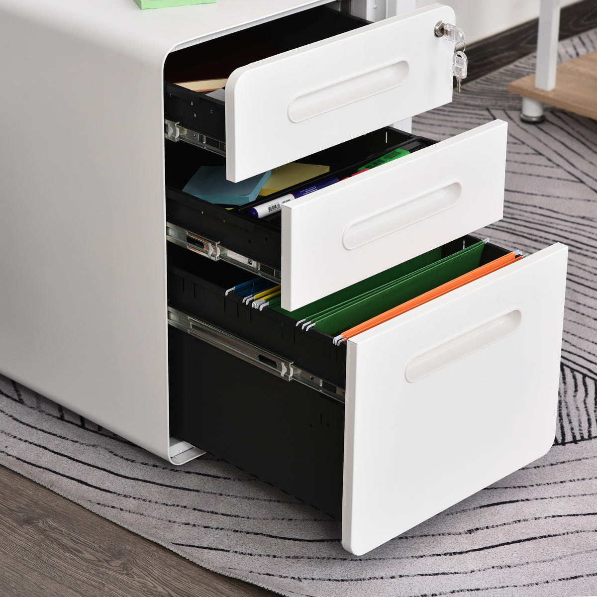 ROLLCONTAINER Aktenschrank mit 3 Schubladen Bürocontainer Stahl Weiß - Weiß, Metall (48/59/39cm) - Vinsetto