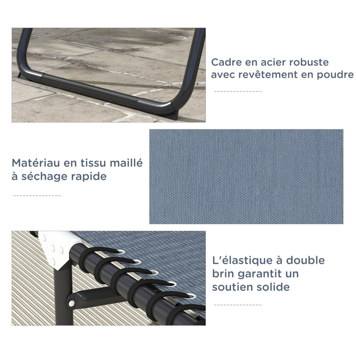 SONNENLIEGE DE-15603 4-fach verstellbar, mit elastischen Schnürsenkeln Grau/Schwarz - Grau, Metall (58/30/189cm) - ComfortXL