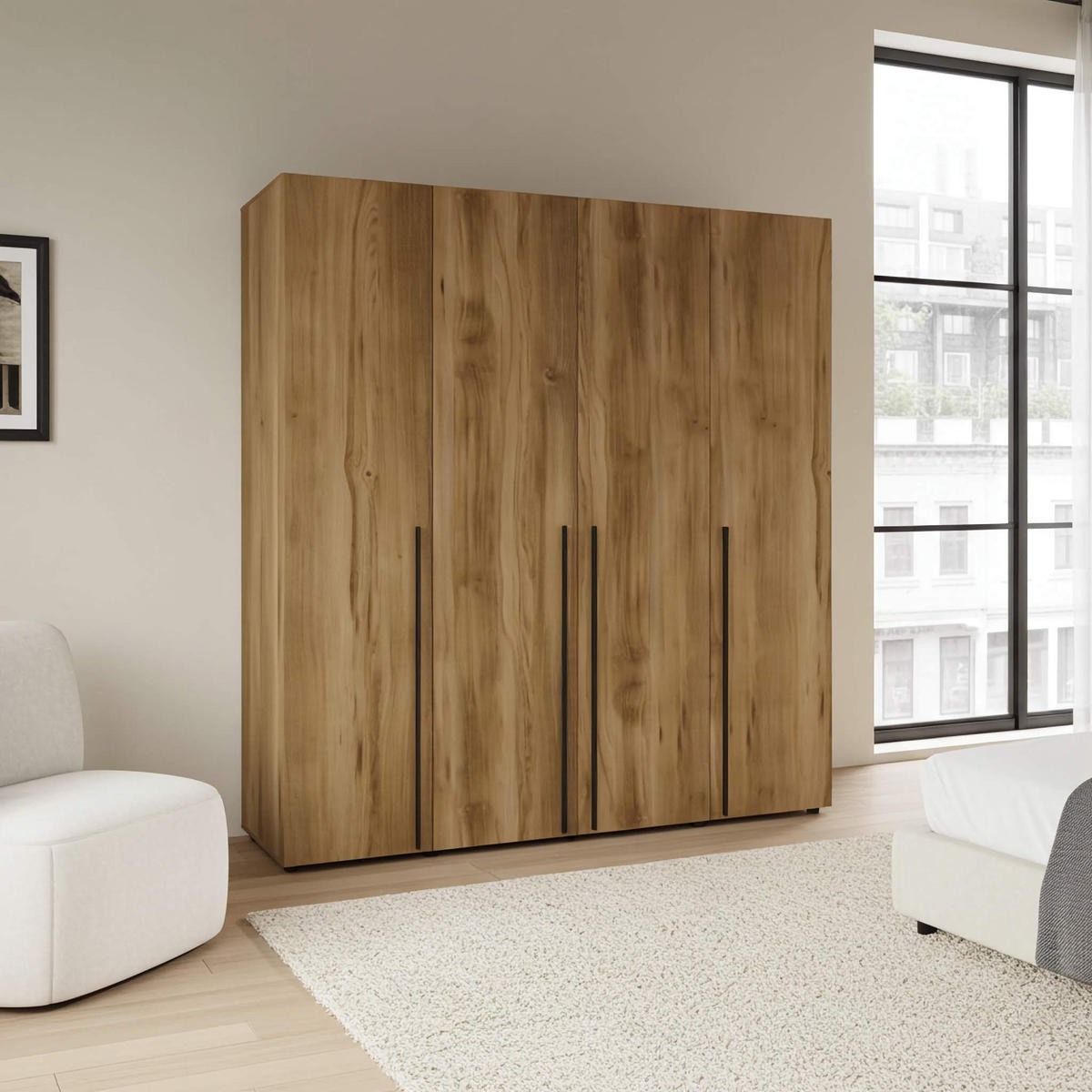 DREHTÜRENSCHRANK Arni Eiche Gold Barock - 11 Fächer - 200x206x60 cm - Eiche Artisan, Holzwerkstoff (200/206/60cm) - Ravio