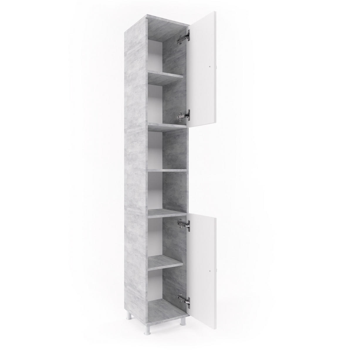 BADSCHRANK Fynn Beton 30 x 190 cm - Schieferfarben/Weiß, Holzwerkstoff (30/190/30cm) - Vicco
