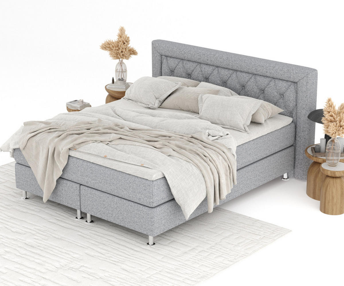 BOXSPRINGBETT Lavello Grau 140/200 cm mit Latex-Topper - Silberfarben/Grau, Holz/Holzwerkstoff (140/200cm) - Maison de Reve