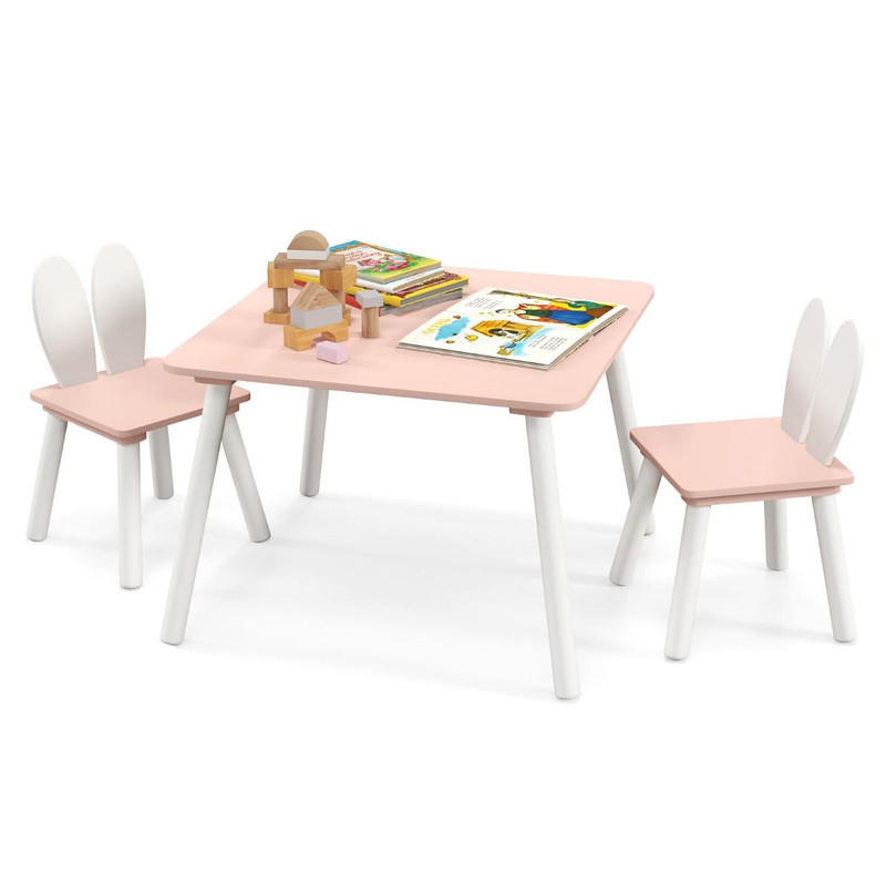 KINDERTISCH mit 2 Stühlen rosa(3-tlg) - Pink, Holzwerkstoff (62/43/62cm) - COSTWAY