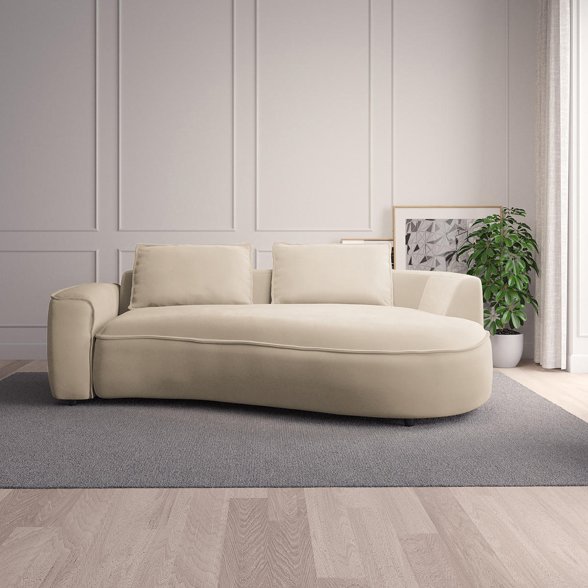 2,5-SITZER SOFA - Beige/Schwarz, Kunststoff/Textil (217/82/146cm) - home24