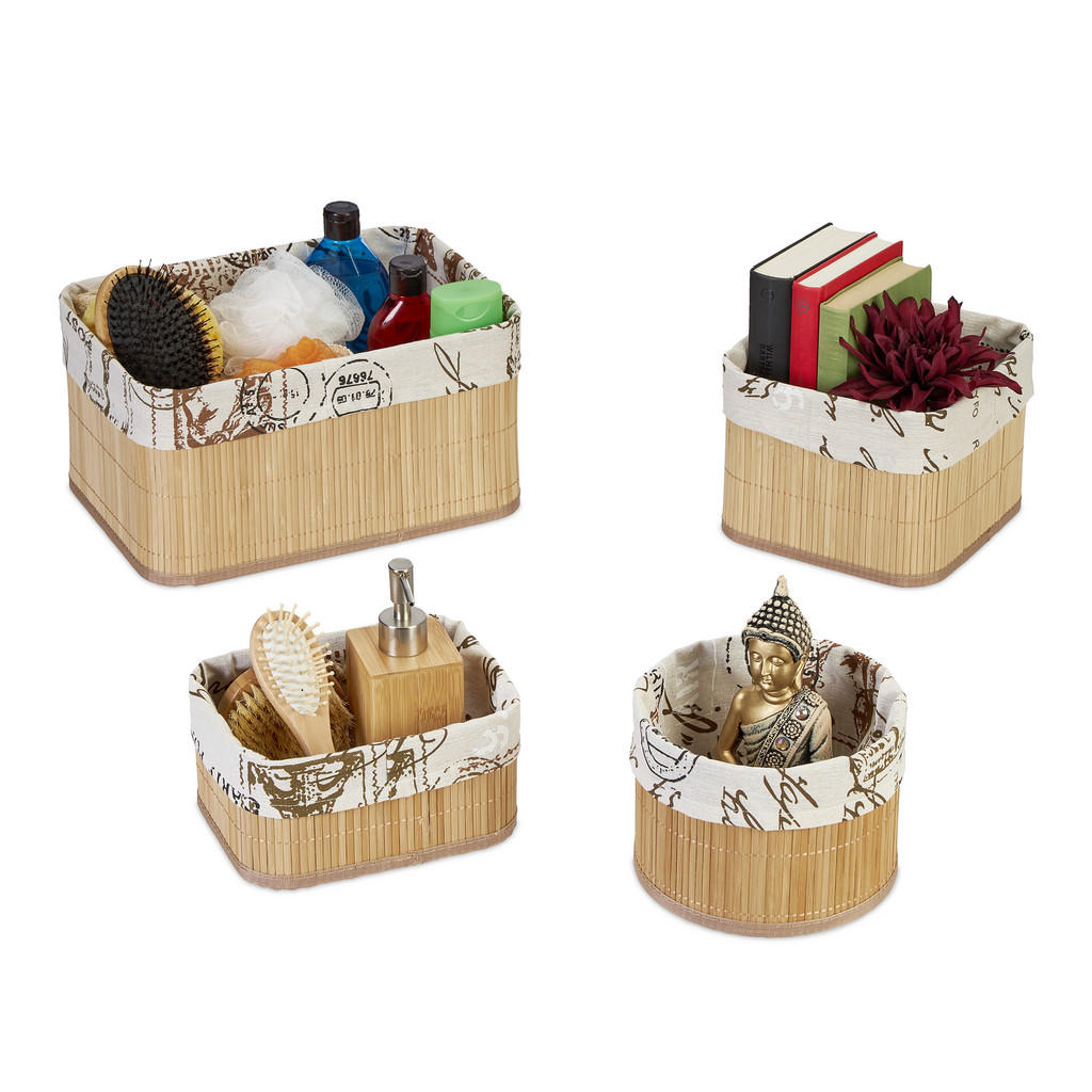 COȘ natur crem set-4-buc bambus inserție-textilă