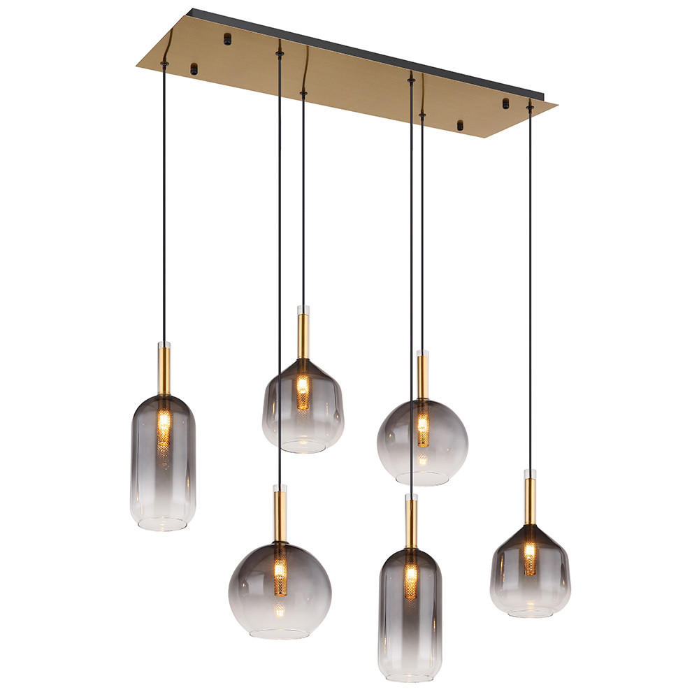 HÄNGELEUCHTE Metall Messing Rauchglas 6-Flammig - Messingfarben, Glas (85/36/120cm) - Globo Lighting