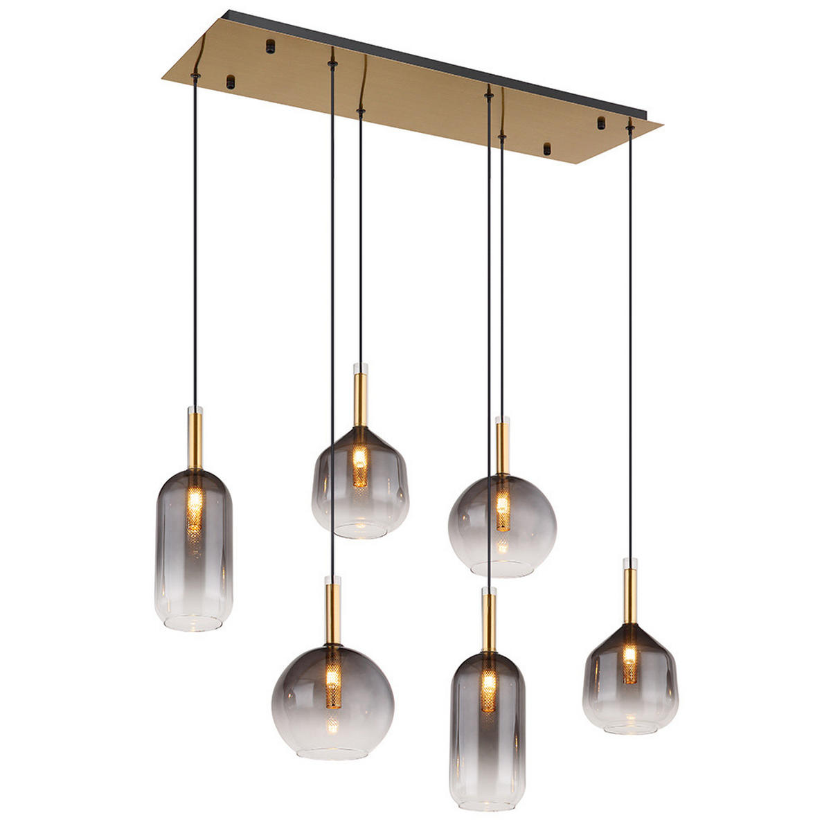 HÄNGELEUCHTE Metall Messing Rauchglas 6-Flammig - Messingfarben, Glas (85/36/120cm) - Globo Lighting