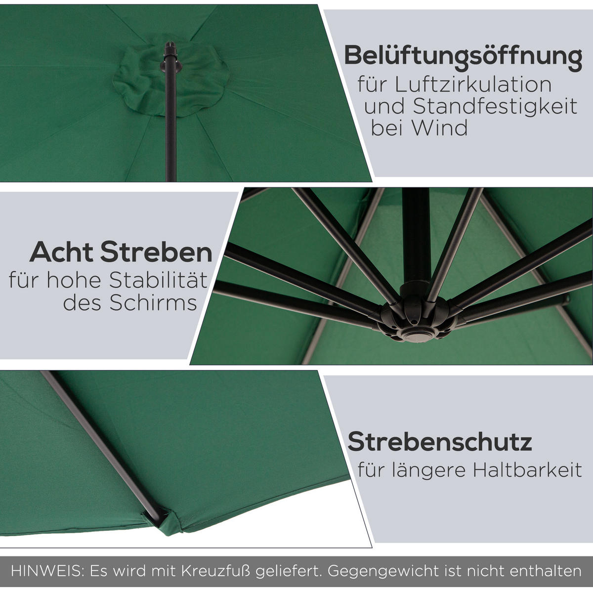 SONNENSCHIRM, Stahl, Polyester, Grün - Grün, Metall (2.5/2.95cm) - Outsunny