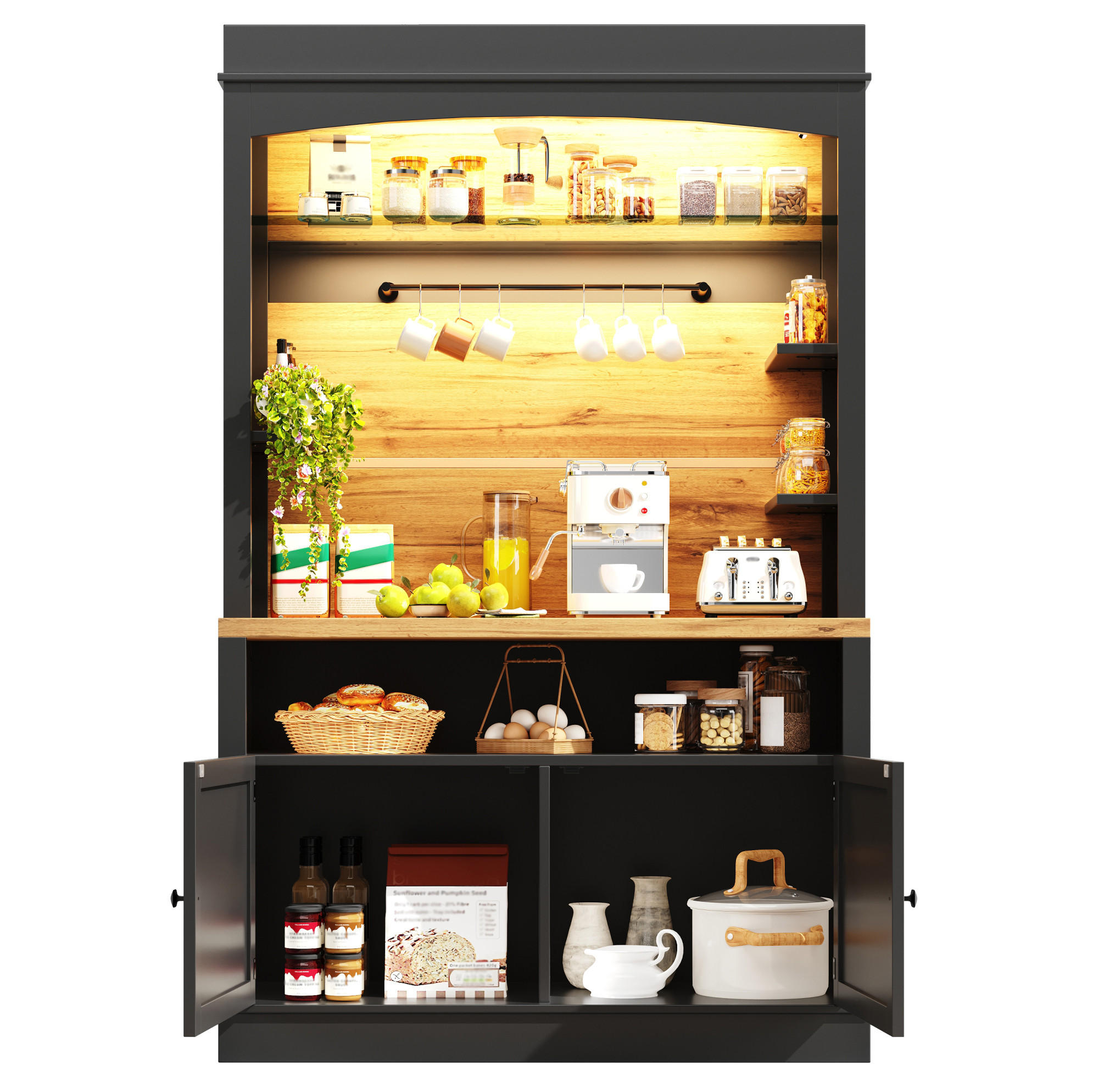 BUFFET 107/184/43 cm Schwarz aus MDF und Metall mit LED-Beleuchtung - Schwarz, Holzwerkstoff (43/184/107cm) - OKMYHOME