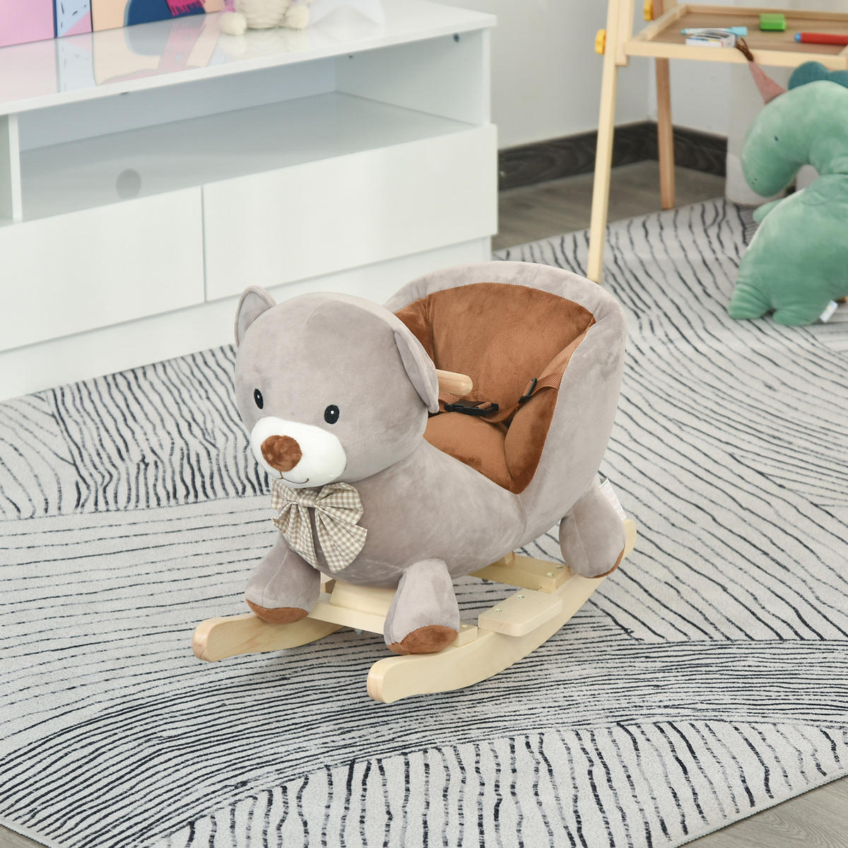 SCHAUKELPFERD DE-18232 mit Soundfunktion und Sicherheitsgurt Grau-Braun - Grau, Holz (33/50/60cm) - ComfortXL