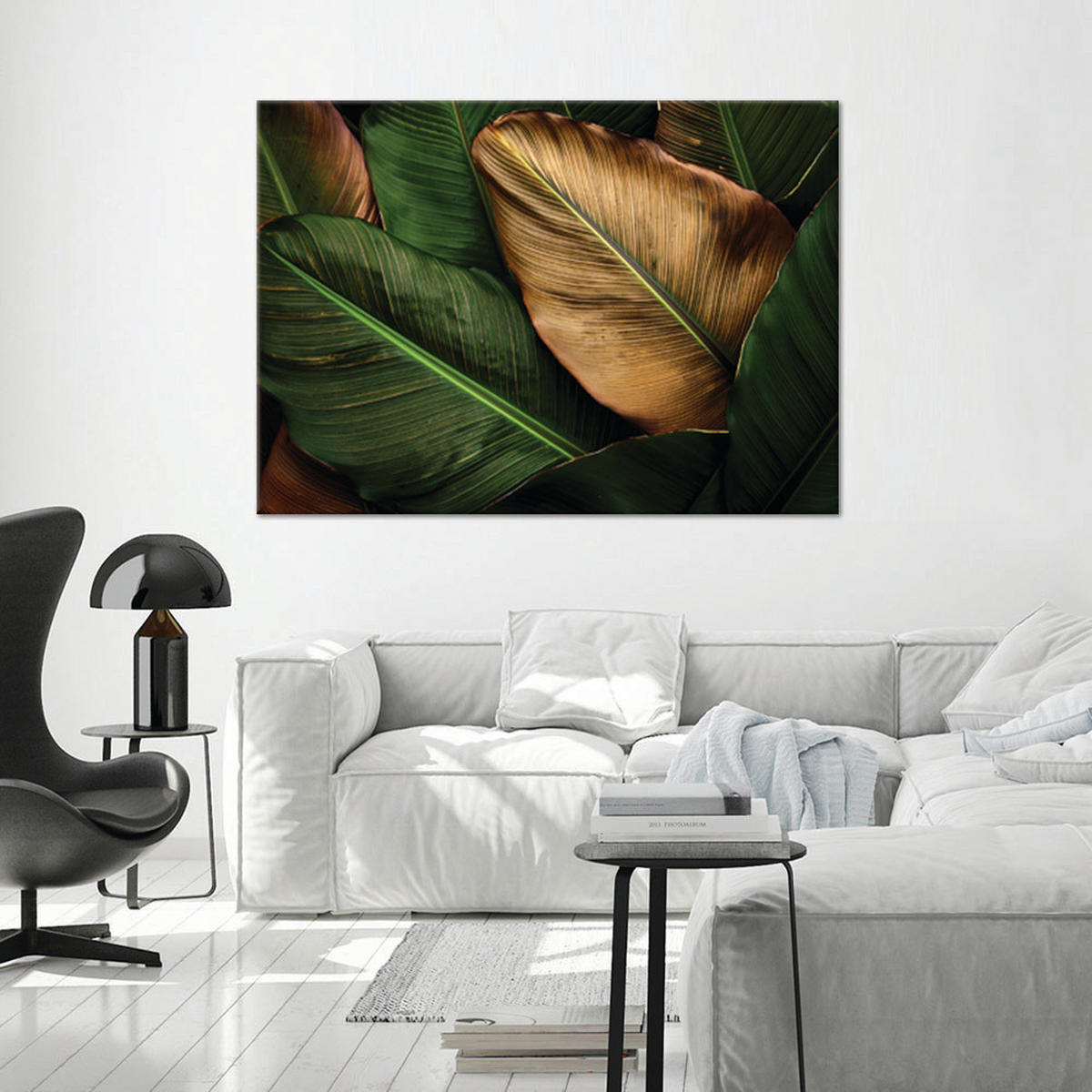 WANDBILD goldene und grüne blätter - Grün, Textil (60/40cm) - Feeby