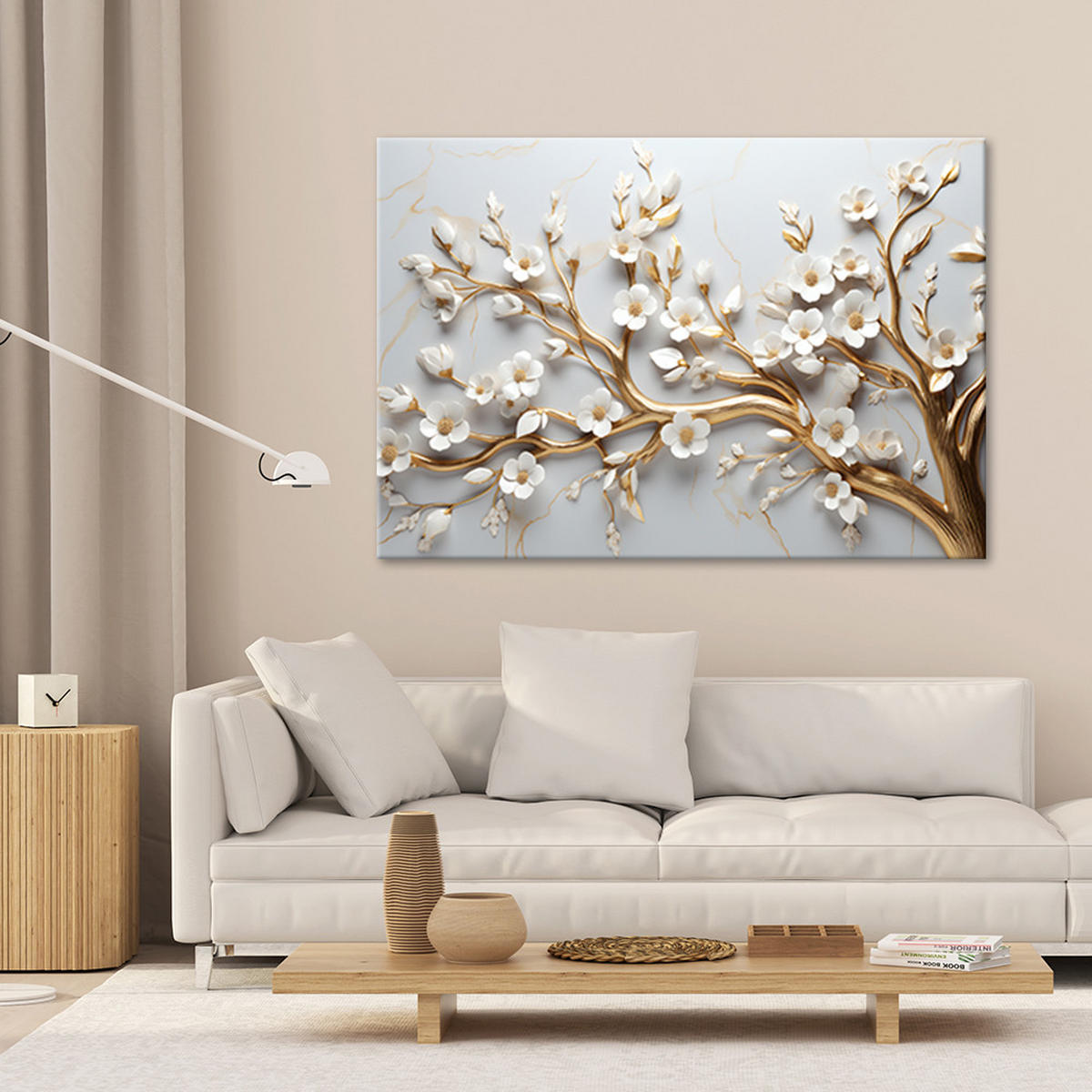 LEINWANDBILD Blattgoldbaum 3D - Weiß, Textil (60/40cm) - Feeby