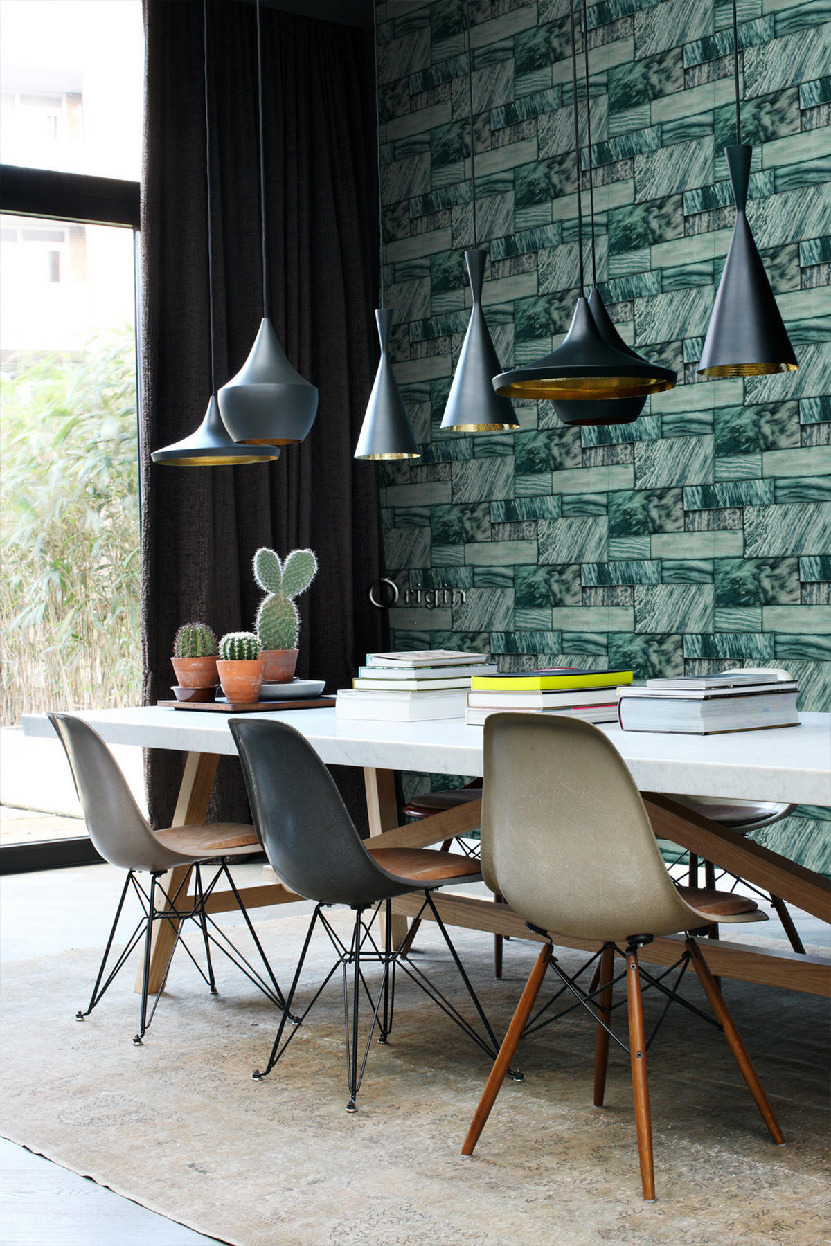 TAPETE Marmor-Optik 53 cm x 10.05 m - Grün, Papier (53/1000cm) - Origin Wallcoverings