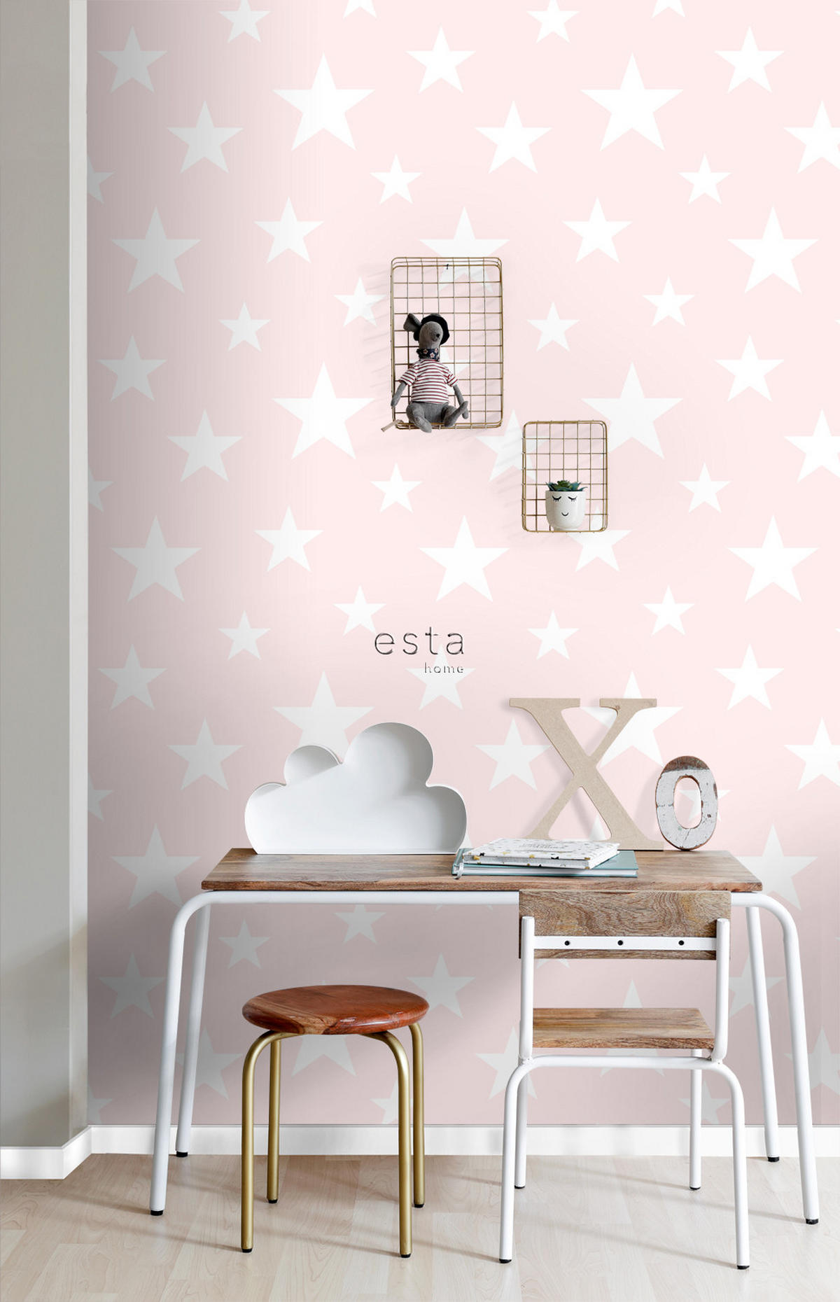 TAPETE große und kleine Sterne 53 cm x 10.05 m - Pink, Papier (53/0.1cm) - ESTAhome