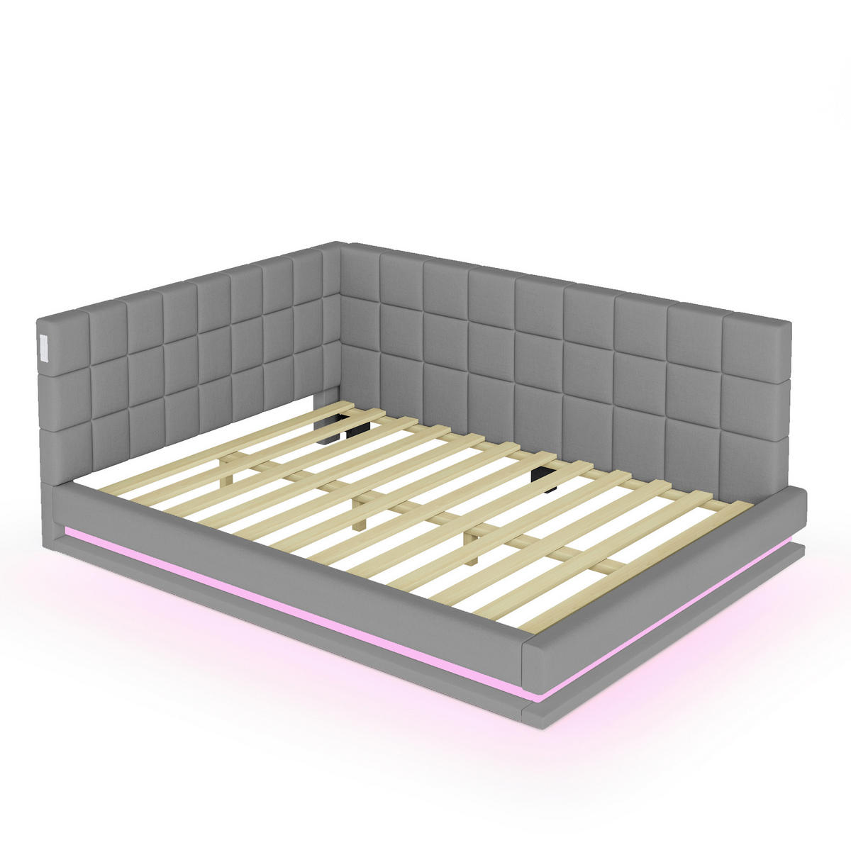 POLSTERBETT mit LED-Beleuchtung 160/200 cm mit USB und Lattenrost in Grau - Grau, Textil (160/200cm) - BEAOK