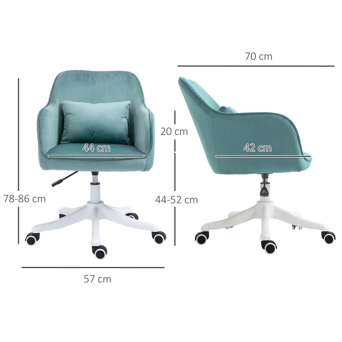 DREHSTUHL, ergonomisch gepolstert mit Samtoptik, Lendenkissen mit Massage, 57/70/78-86 cm, Grün - Grün, Kunststoff (70/86/57cm) - Redom