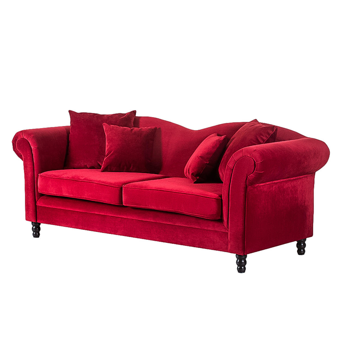 POLSTERGARNITUR (3-2-1) - Samt - Rot - Rot, Holz/Textil (1/1/1cm) - home24