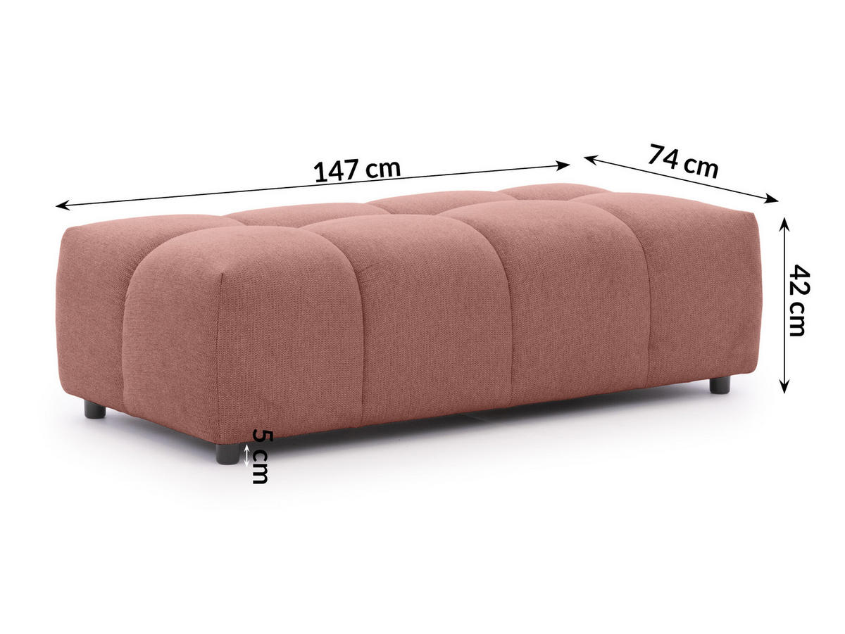 ECKSOFA inkl. Hocker Bubble mit Schlaffunktion und losen Rückenkissen, Sitzfläche Bubble-Optik aus weichem Terrakotta Strukturstoff - Ottomane Links - Terracotta/Schwarz, Holz/Kunststoff (180/306cm) - S-Style Möbel