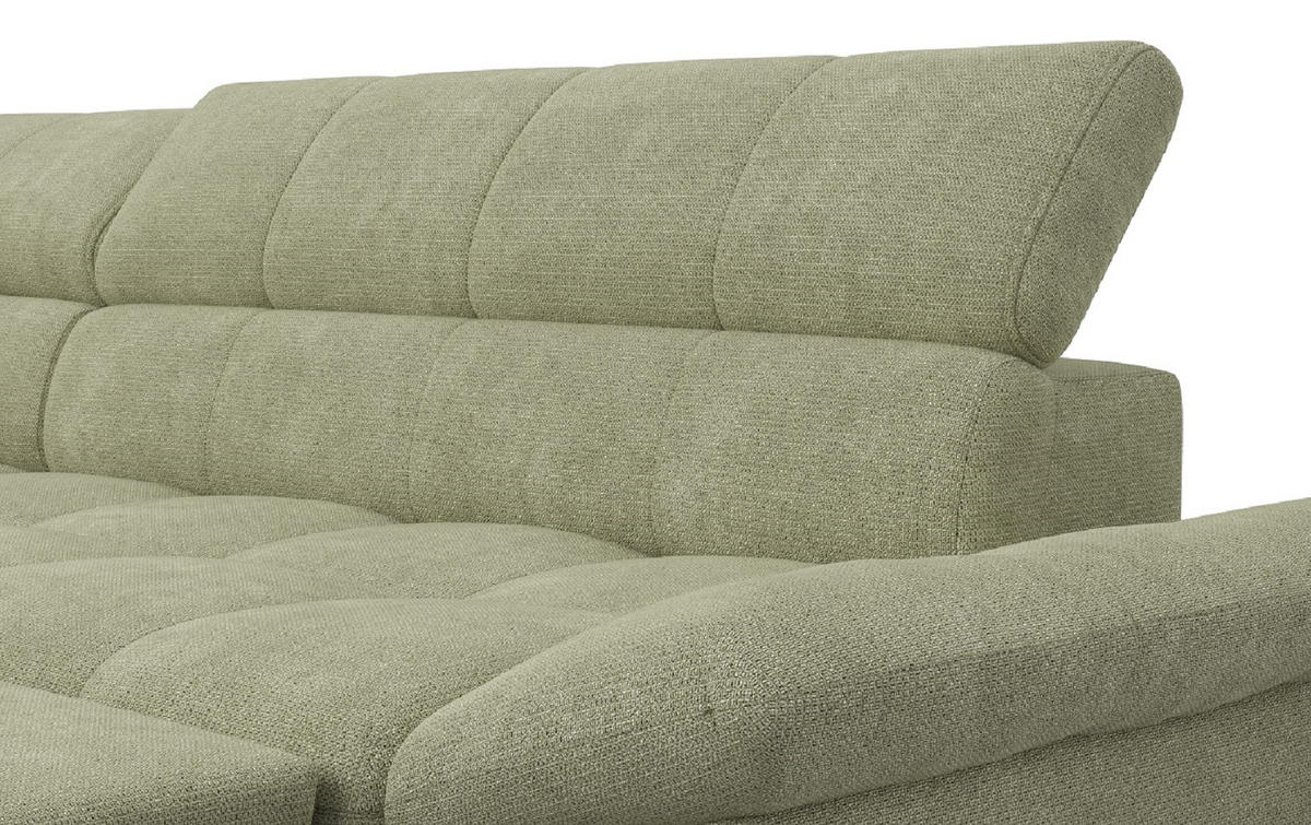 ECKSOFA mit Schlaffunktion und verstellbare Kopflehnen - Silberfarben/Grün, Textil/Metall (312/234cm) - Cotta