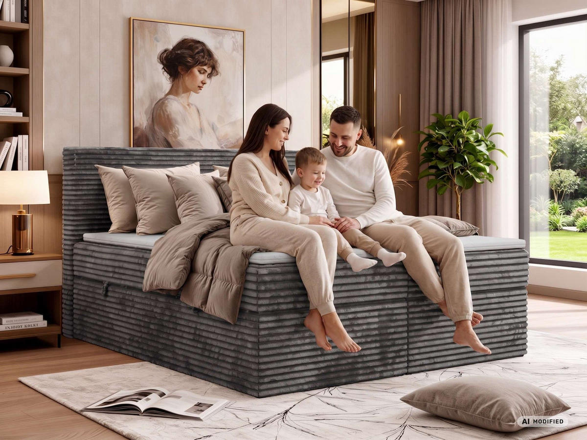 KONTINENTÁLNÍ POSTEL TILION 140/200 - Béžová Manšestr - Topper T25 - H4 - černá/béžová, textil/plast (140/200cm) - MKS