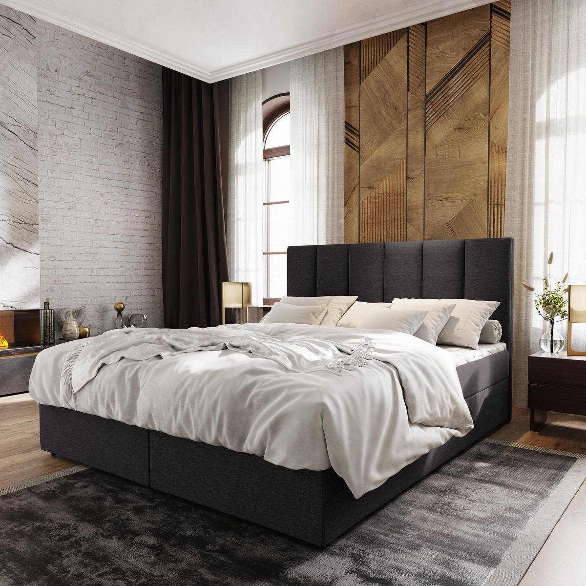 BOXBETT MERIL 140x200 cm mit Matratze und Topper - Dunkelgrau - Dunkelgrau, Holz (140/200cm) - MASSENO