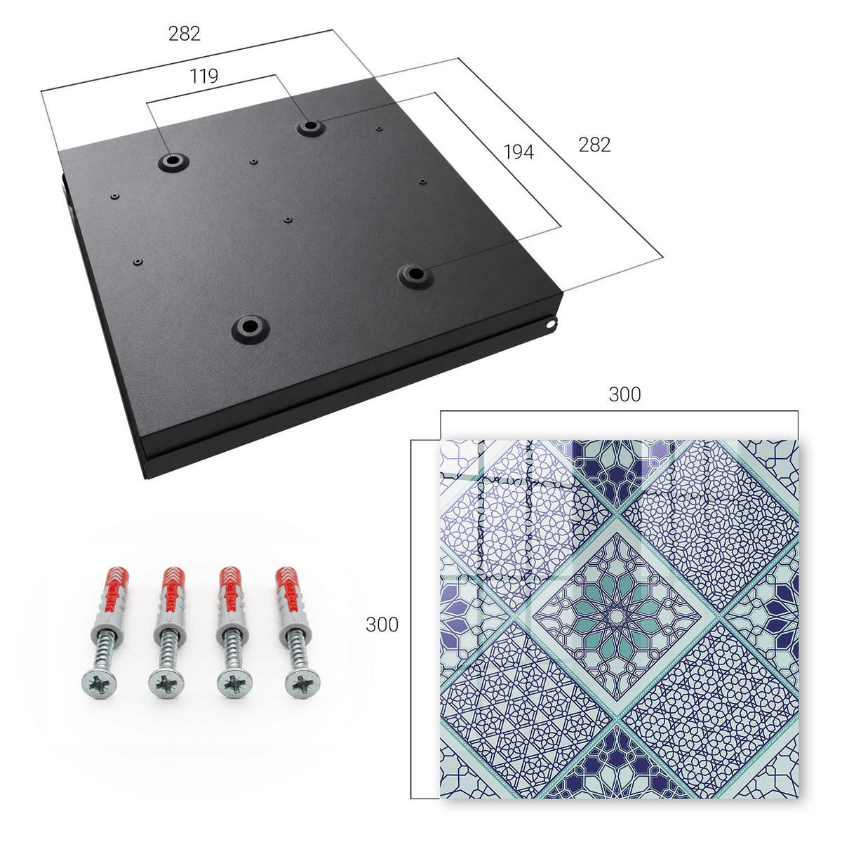SCHLÜSSELBOX Schwarz 30x30 cm- Türöffnung nach rechts - Geometrisches Muster - Blau, Metall (30/30/5cm) - TULUP