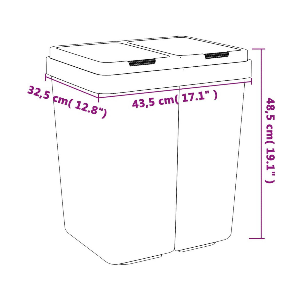 MÜLLEIMER 2 Fächer Küche 2x25L Anthrazit - Anthrazit, Kunststoff (43.5/48.5/32.5cm) - DELUKE