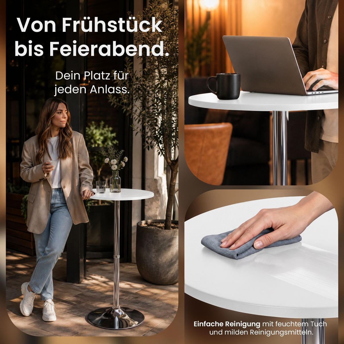 BARTISCH rund 60 cm Holz Weiß - Chromfarben/Weiß, Holz/Metall (60/60/108cm) - CLP