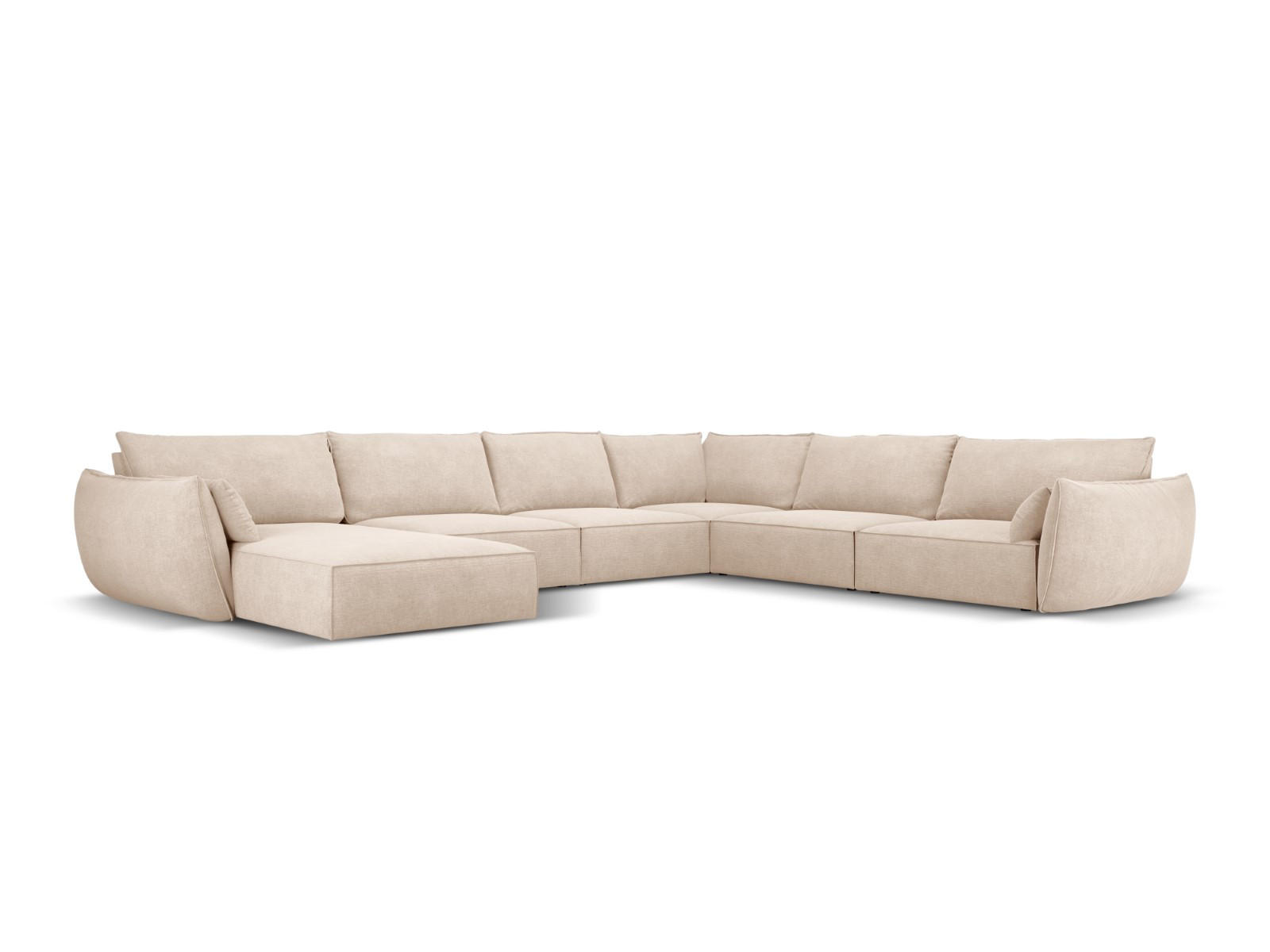PANORAMASOFA rechts Kaelle aus Chenille-Stoff beige 8 Sitzplätze - Beige, Textil (284/85/384cm) - Micadoni