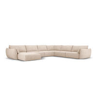 PANORAMASOFA rechts Kaelle aus Chenille-Stoff beige 8 Sitzplätze - Beige, Textil (284/85/384cm) - Micadoni