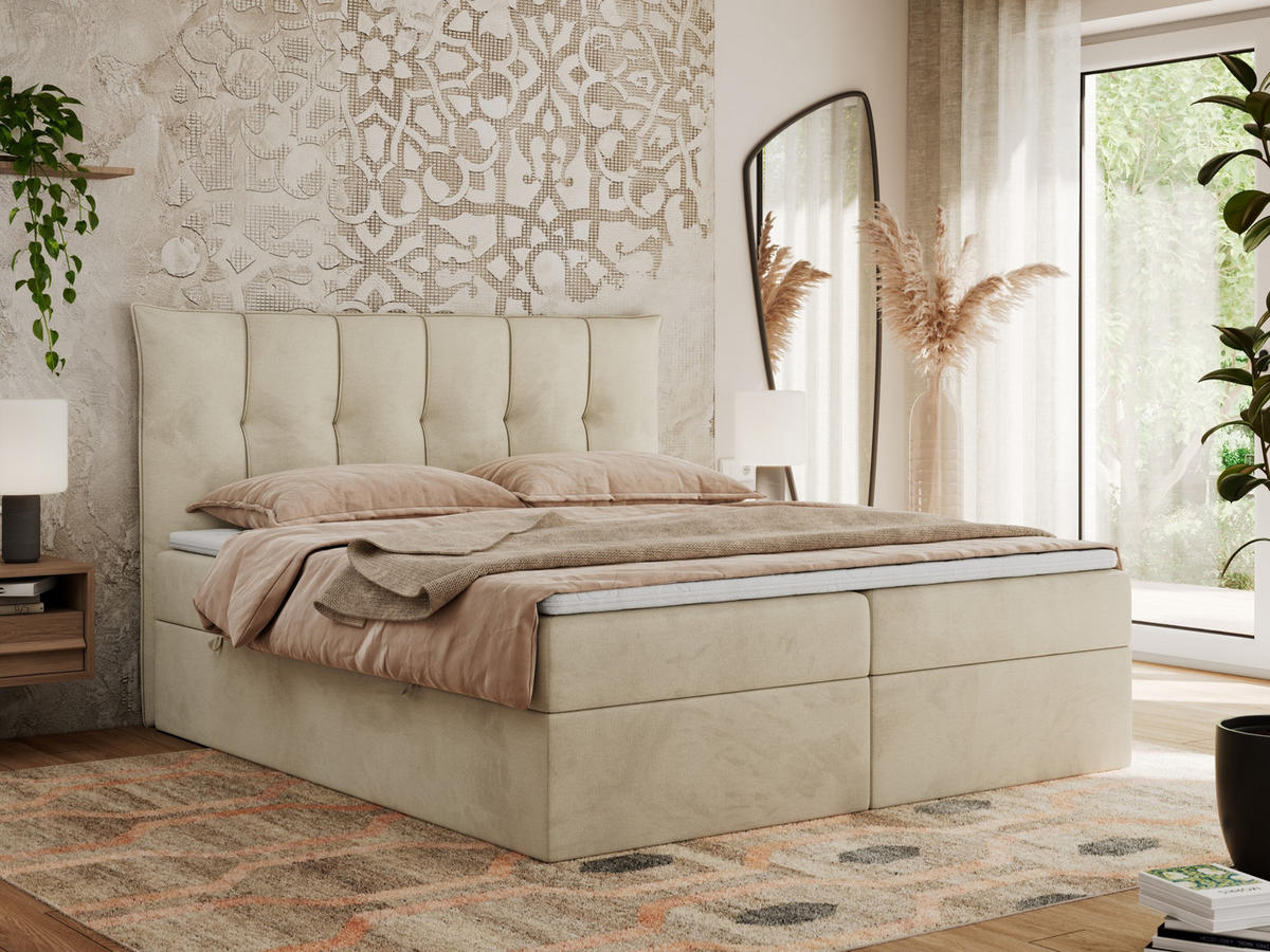 BOXBETT PREMIUM 10 180/200 Beige Velvet - H3 - Beige, Holz/Textil (180/200cm) - MKS