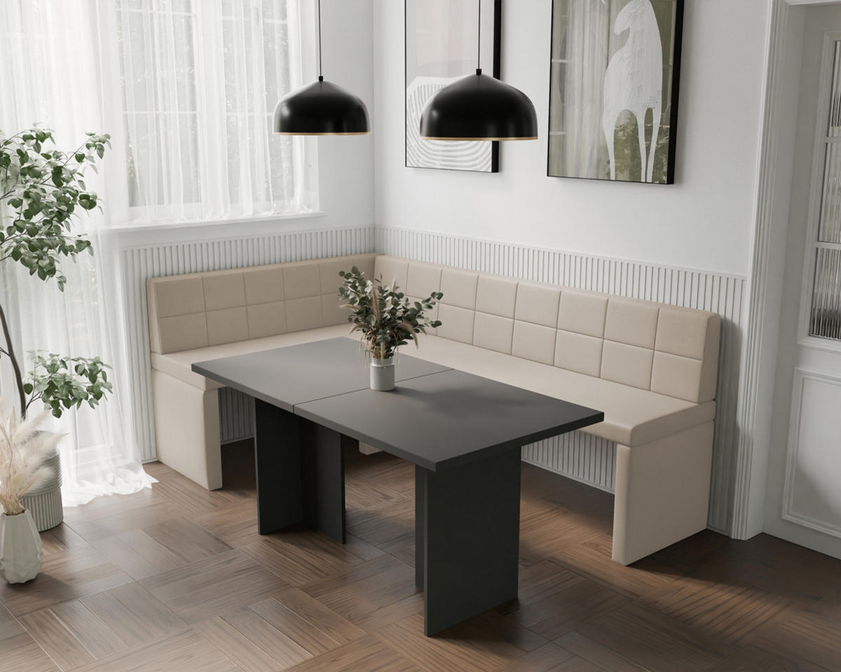 ECKBANK links MELVIN Kunstleder, 142/196 cm Beige - Beige, Holz/Kunststoff (142/196cm) - Idohome