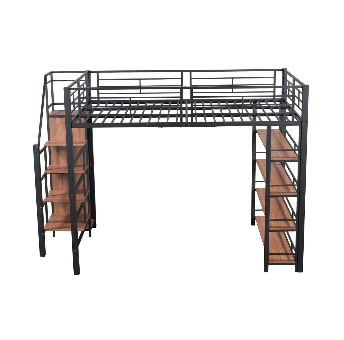 HOCHBETT 140/200 cm aus Metall und MDF mit Stauraumtreppe Schwarz - Schwarz, Metall (140/200cm) - Modenvie
