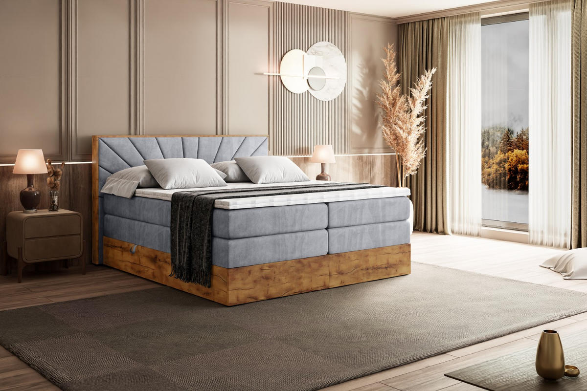 BOXSPRINGBETT mit Matratze H3|H4 und Lattenrost - LOLLI6 KING-160x200 - Grau Monolith - Grau, Holzwerkstoff (160/200cm) - ALTDECOR