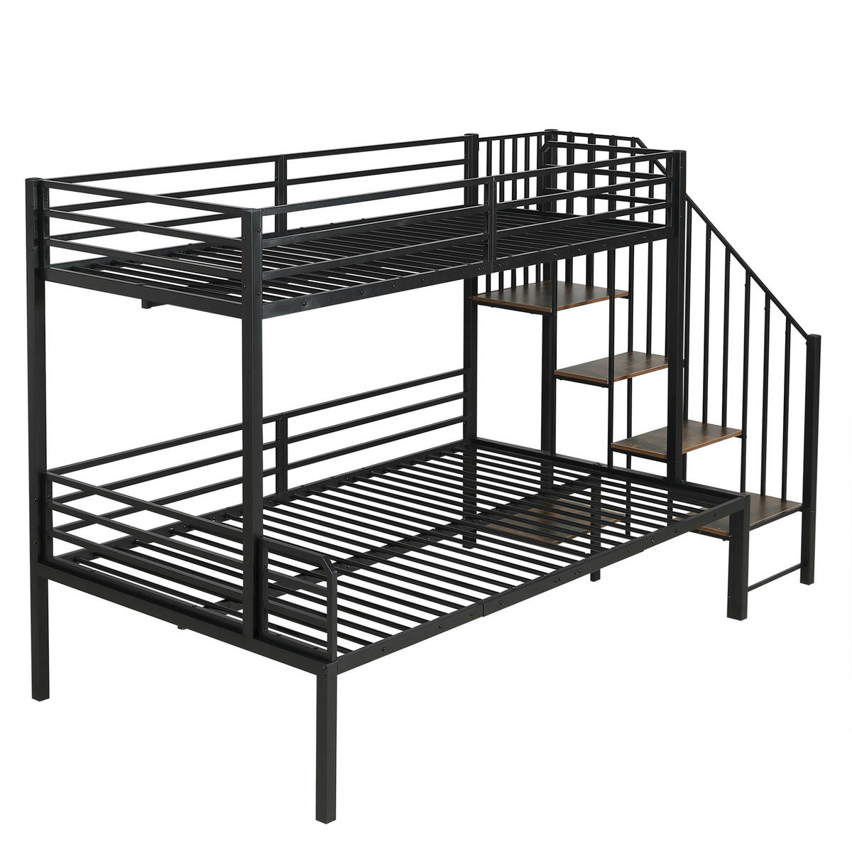 ETAGENBETT 90/120x200 cm in Schwarz mit Eckleiter und Stauraum - Schwarz, Holzwerkstoff (90/200cm) - BEAOK