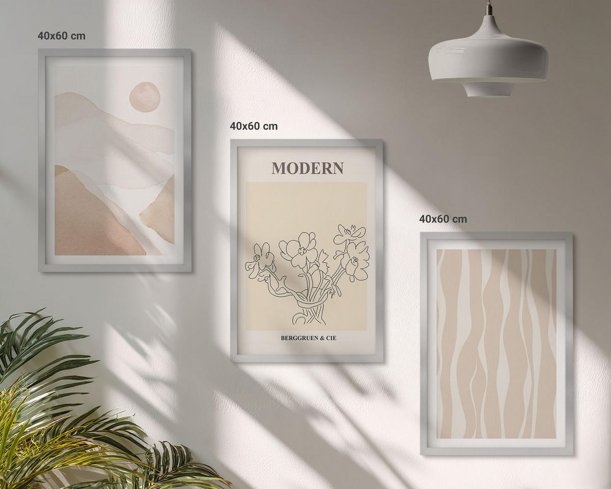 BILDER SET 3er Set - 40x60 cm Silberner Rahmen - Abstrakte Formen und Farben - Silberfarben, Kunststoff (40/60cm) - TULUP