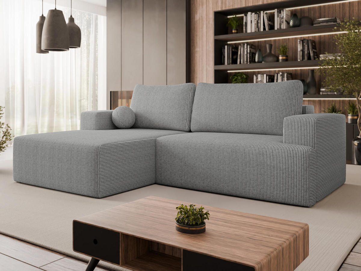 ECKSOFA Mivo Cord, Seite: Links - Schwarz/Grau, Holz/Kunststoff (266/163cm) - MIRJAN24