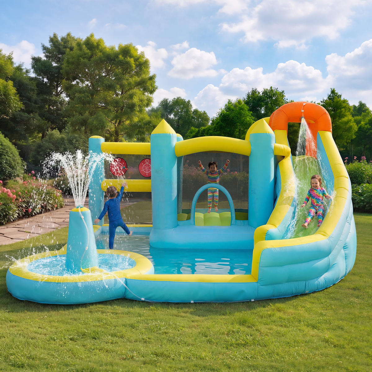 HÜPFBURG Wasserpark 430x390x210 cm - Multicolor, Textil (390/430/210cm) - LEBENLANG