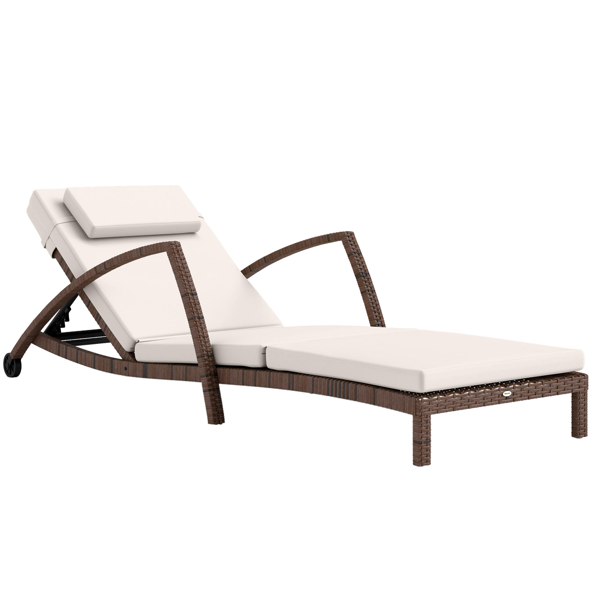 SONNENLIEGE Braun und Beige mit Rollen und Auflage 185/72/78 cm - Beige, Naturmaterialien (185/78/72cm) - PANGIVO